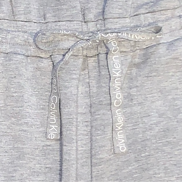 Calvin Klein Sleeveless V-Neck Grey Sweat-Short Romper With Drawstring Waist - Picture 3 of 6